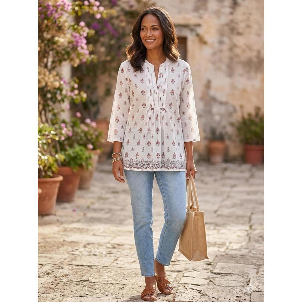 Roberta Roller Rabbit White Floral Print Tunic Top Medium